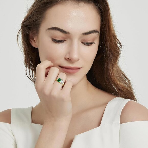 Women’s 2.75ct Gold Plated Toi Et Moi Engagement Ring Silver Green Zirconia - Picture 6 of 7